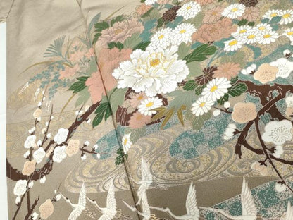 平和屋着物●豪華色留袖　駒刺繍　飛鶴梅松花文　金銀彩　正絹　逸品　未使用　AABG9983cs