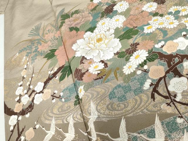 平和屋着物●豪華色留袖　駒刺繍　飛鶴梅松花文　金銀彩　正絹　逸品　未使用　AABG9983cs