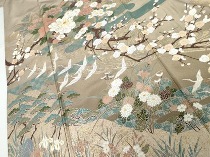 平和屋着物●豪華色留袖　駒刺繍　飛鶴梅松花文　金銀彩　正絹　逸品　未使用　AABG9983cs