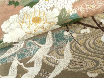 平和屋着物●豪華色留袖　駒刺繍　飛鶴梅松花文　金銀彩　正絹　逸品　未使用　AABG9983cs