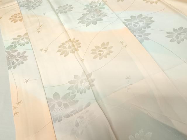 平和屋着物●長襦袢　無双仕立て　枝花地紋　暈し染め　正絹　逸品　AABG9987cs