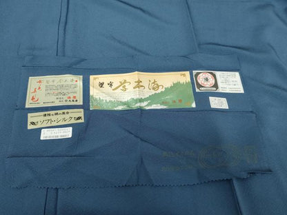 平和屋着物●本草木染作家　瑞寶　色無地　堅牢草木染　杜若色　反端付き　丹後ちりめん　正絹　逸品　未使用　AABG9991cs