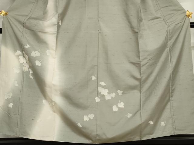 平和屋着物●石川県指定無形文化財　牛首紬　白山工房　手織り　駒刺繍　舞花文　金彩　証紙付き　上代75万　正絹　逸品　AABG9994cs
