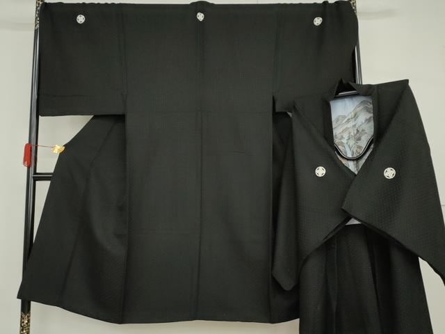 平和屋着物●男性　黒紋付　羽織セット　菱繋文　キングサイズ　AABG9997cs