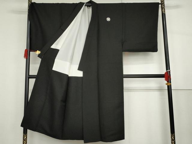平和屋着物●男性　黒紋付　羽織セット　菱繋文　キングサイズ　AABG9997cs