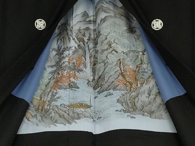 平和屋着物●男性　黒紋付　羽織セット　菱繋文　キングサイズ　AABG9997cs