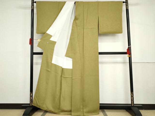 平和屋着物●上質な色無地　青朽葉色　夢双紙　さが美扱い　反端付き　丹後ちりめん　正絹　逸品　AABG9998cs