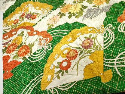 平和屋着物●豪華振袖・長襦袢(無双仕立て)セット　駒刺繍　檜扇枝花文　金彩　正絹　逸品　AABG9999cs