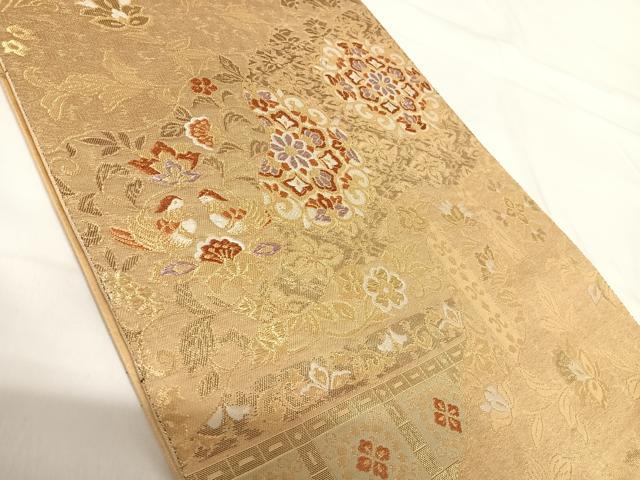平和屋着物◎六通柄袋帯 正倉院花文 金糸 正絹 逸品 AABH0001yx
