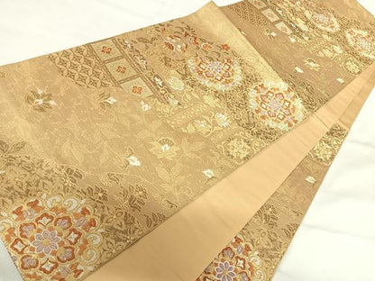 平和屋着物◎六通柄袋帯 正倉院花文 金糸 正絹 逸品 AABH0001yx