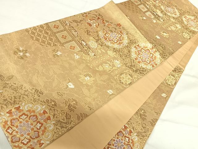平和屋着物◎六通柄袋帯 正倉院花文 金糸 正絹 逸品 AABH0001yx