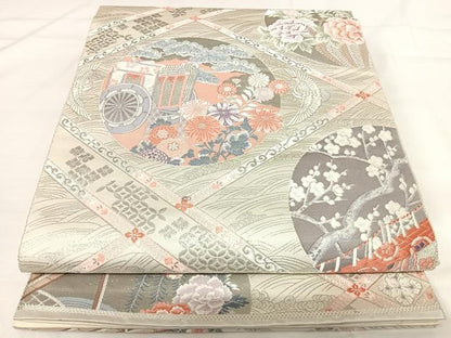 平和屋着物◎六通柄袋帯 天井文 九百錦 プラチナ箔 正絹 逸品 AABH0002yx