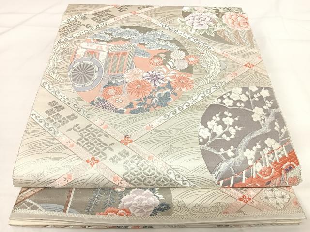 平和屋着物◎六通柄袋帯 天井文 九百錦 プラチナ箔 正絹 逸品 AABH0002yx