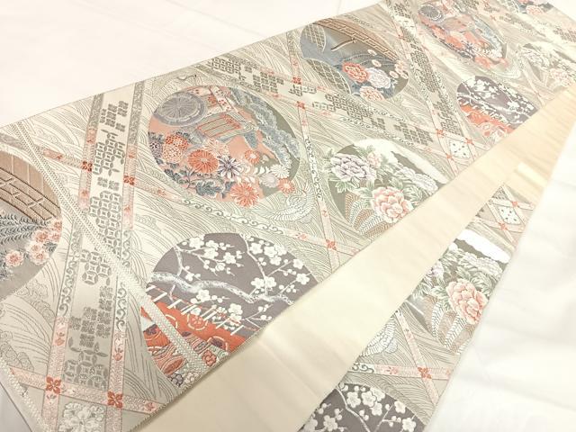 平和屋着物◎六通柄袋帯 天井文 九百錦 プラチナ箔 正絹 逸品 AABH0002yx