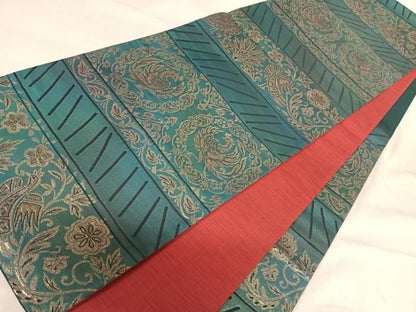 平和屋着物◎六通柄袋帯　花鳥間道　金糸　正絹　逸品　AABH0003yx