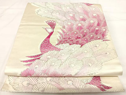 平和屋着物◎六通柄袋帯　唐織　孔雀文　銀糸　正絹　逸品　AABH0004yx