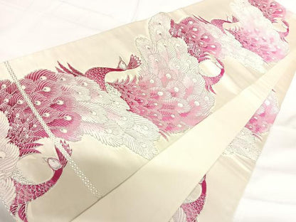 平和屋着物◎六通柄袋帯　唐織　孔雀文　銀糸　正絹　逸品　AABH0004yx