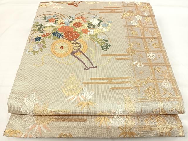 平和屋着物◎六通柄袋帯 唐織 花車文 金糸 正絹 逸品 AABH0008yx