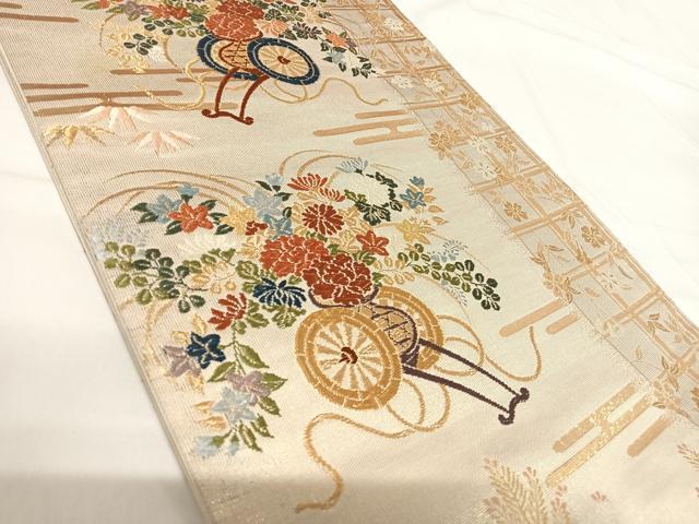 平和屋着物◎六通柄袋帯 唐織 花車文 金糸 正絹 逸品 AABH0008yx
