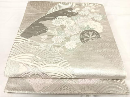 平和屋着物◎六通柄袋帯 花車文 銀糸 正絹 逸品 AABH0009yx