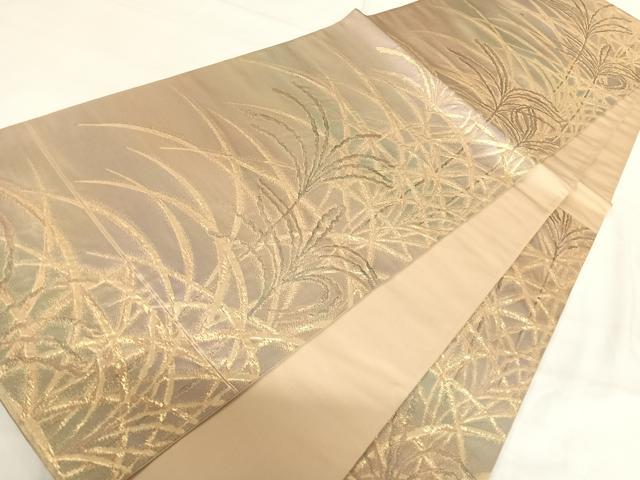 平和屋着物◎六通柄袋帯 草木文 金糸 正絹 逸品 AABH0010yx