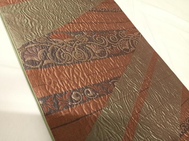 平和屋着物◎六通柄袋帯　ふくれ織　花唐草文　金糸　正絹　逸品　AABH0018yx