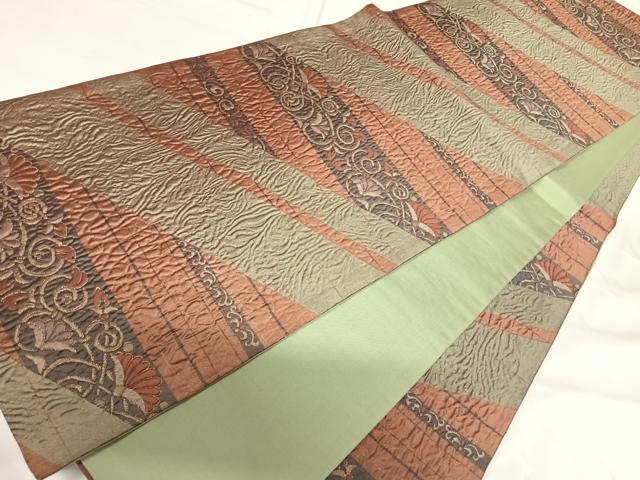 平和屋着物◎六通柄袋帯　ふくれ織　花唐草文　金糸　正絹　逸品　AABH0018yx