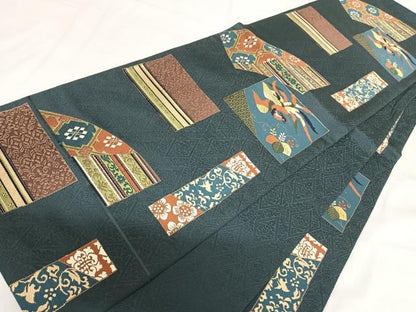 平和屋着物◎六通柄袋帯 公家有職文 金糸 正絹 逸品 AABH0027yx