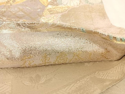 平和屋着物◎佐賀錦　全通柄袋帯　慶長重ね　花車扇づくし文　金銀糸　正絹　逸品　AABH0028yx