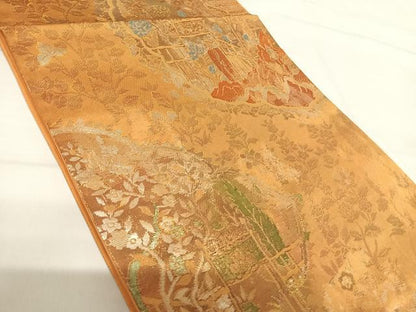 平和屋着物◎六通柄袋帯 人物風景文 銀糸 正絹 逸品 AABH0029yx