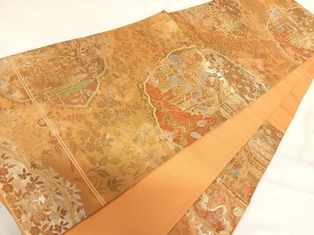平和屋着物◎六通柄袋帯 人物風景文 銀糸 正絹 逸品 AABH0029yx