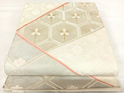 平和屋着物◎六通柄袋帯 唐織 割付き文様 金銀糸 正絹 逸品 AABH0031yx