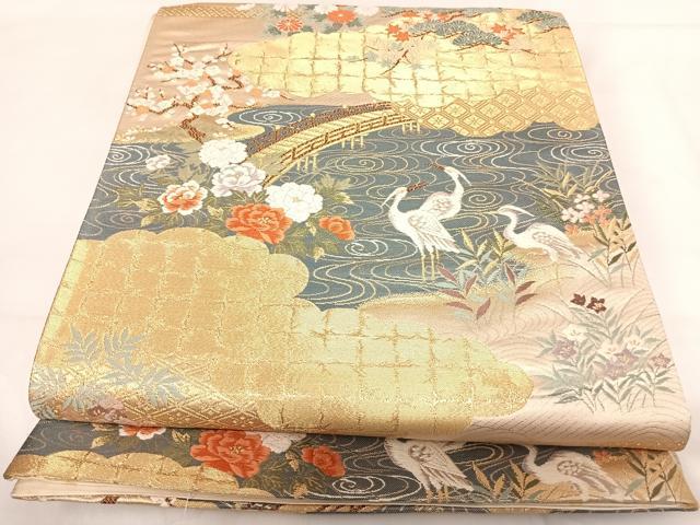 平和屋着物◎六通柄袋帯 唐織 神泉白鷲図 金糸 正絹 逸品 AABH0032yx