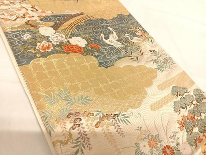 平和屋着物◎六通柄袋帯 唐織 神泉白鷲図 金糸 正絹 逸品 AABH0032yx