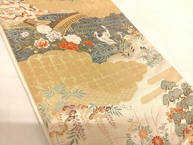 平和屋着物◎六通柄袋帯 唐織 神泉白鷲図 金糸 正絹 逸品 AABH0032yx