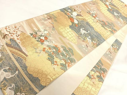 平和屋着物◎六通柄袋帯 唐織 神泉白鷲図 金糸 正絹 逸品 AABH0032yx