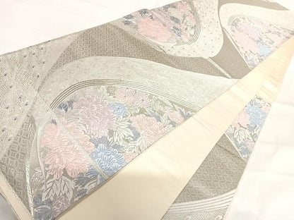 平和屋着物◎西陣 六通柄袋帯 唐織 花園の孔雀 プラチナ箔 正絹 逸品 AABH0033yx