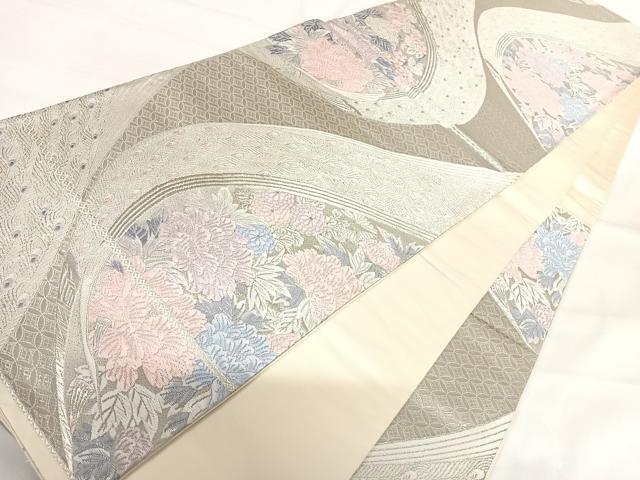平和屋着物◎西陣 六通柄袋帯 唐織 花園の孔雀 プラチナ箔 正絹 逸品 AABH0033yx