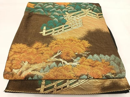 平和屋着物◎六通柄袋帯　樹林文　金糸　正絹　逸品　AABH0034yx
