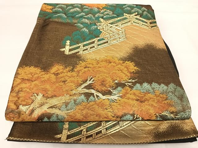 平和屋着物◎六通柄袋帯　樹林文　金糸　正絹　逸品　AABH0034yx