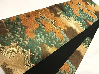 平和屋着物◎六通柄袋帯　樹林文　金糸　正絹　逸品　AABH0034yx