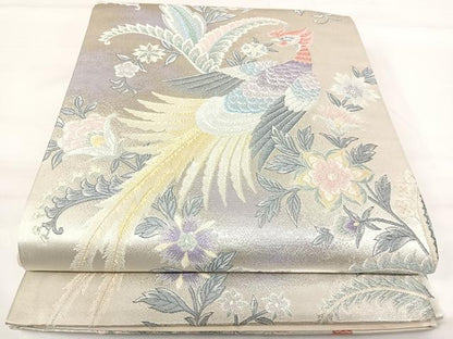 平和屋着物◎六通柄袋帯 唐織 花鳥更紗文 銀糸 正絹 逸品 AABH0037yx