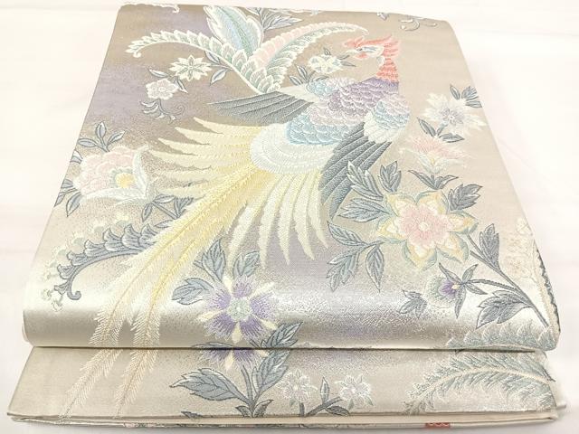 平和屋着物◎六通柄袋帯 唐織 花鳥更紗文 銀糸 正絹 逸品 AABH0037yx