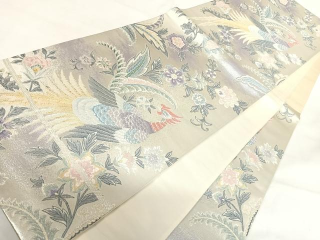 平和屋着物◎六通柄袋帯 唐織 花鳥更紗文 銀糸 正絹 逸品 AABH0037yx