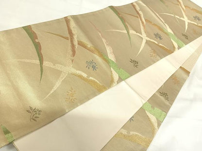 平和屋着物◎六通柄袋帯　雪芝文　金糸　正絹　逸品　AABH0038yx
