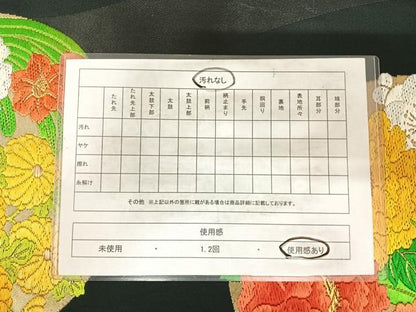 平和屋着物◎六通柄袋帯 唐織 花丸文 黒地 金糸 正絹 逸品 AABH0040yx
