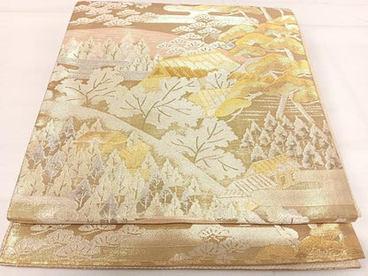 平和屋着物◎佐賀錦　六通柄袋帯　遠山風景文　金銀糸　正絹　逸品　AABH0045yx