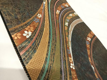 平和屋着物◎六通柄袋帯 うるし箔 青海小袖 正絹 逸品 AABH0047yx