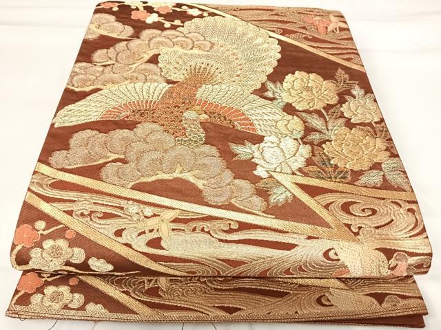 平和屋着物◎六通柄袋帯 花鳥文 金糸 正絹 逸品 AABH0048yx