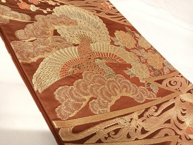 平和屋着物◎六通柄袋帯 花鳥文 金糸 正絹 逸品 AABH0048yx